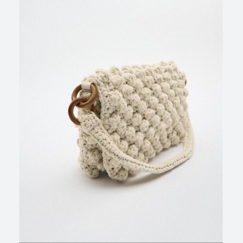 Zara NWOT woven crochet knit cream flap purse - Picture 4 of 6